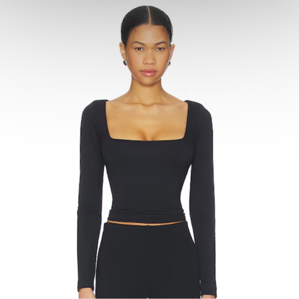 Skims Smooth Layers Square Neck Long Sleeve Obsidian Black Tee
